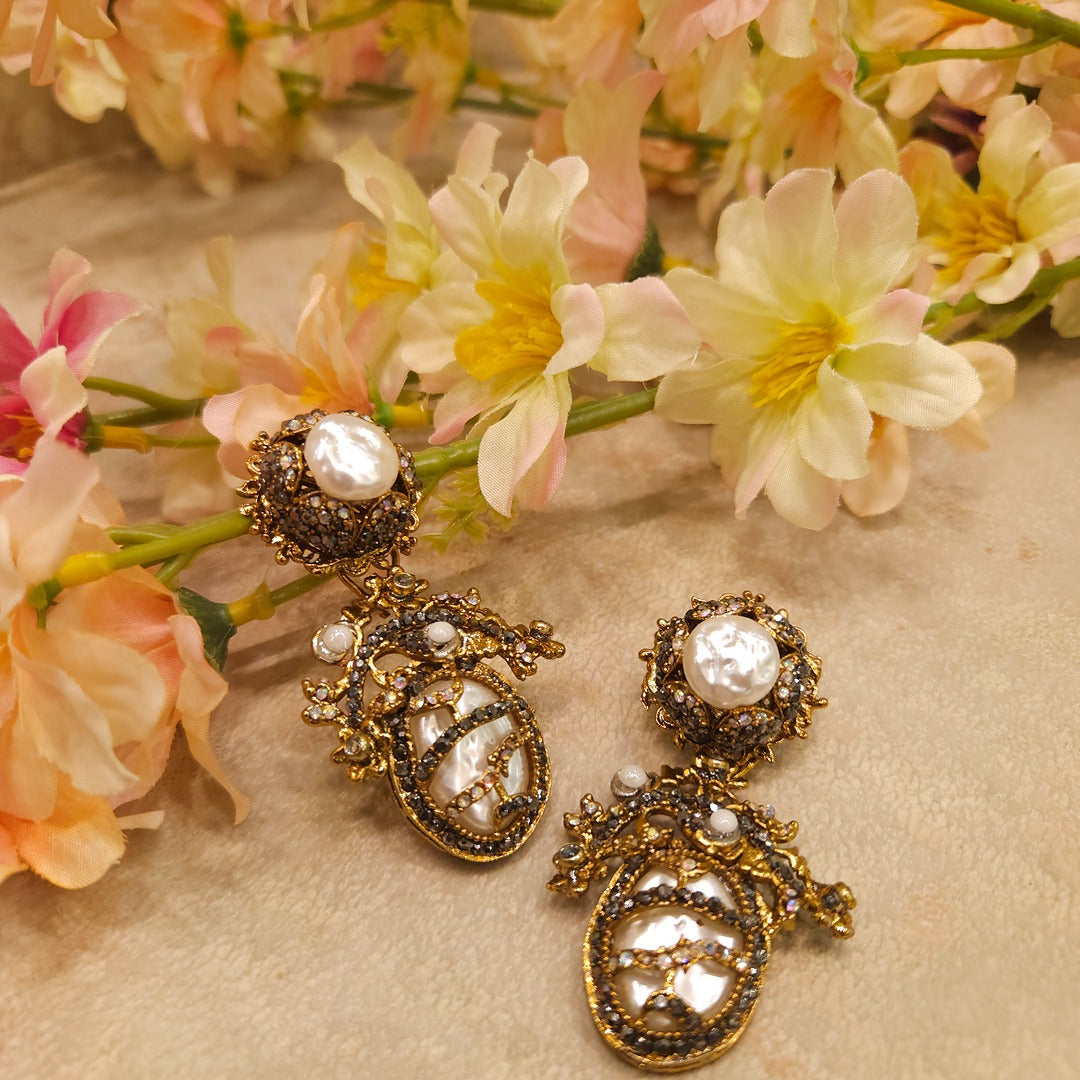 Vintage Pearl Crown Earrings