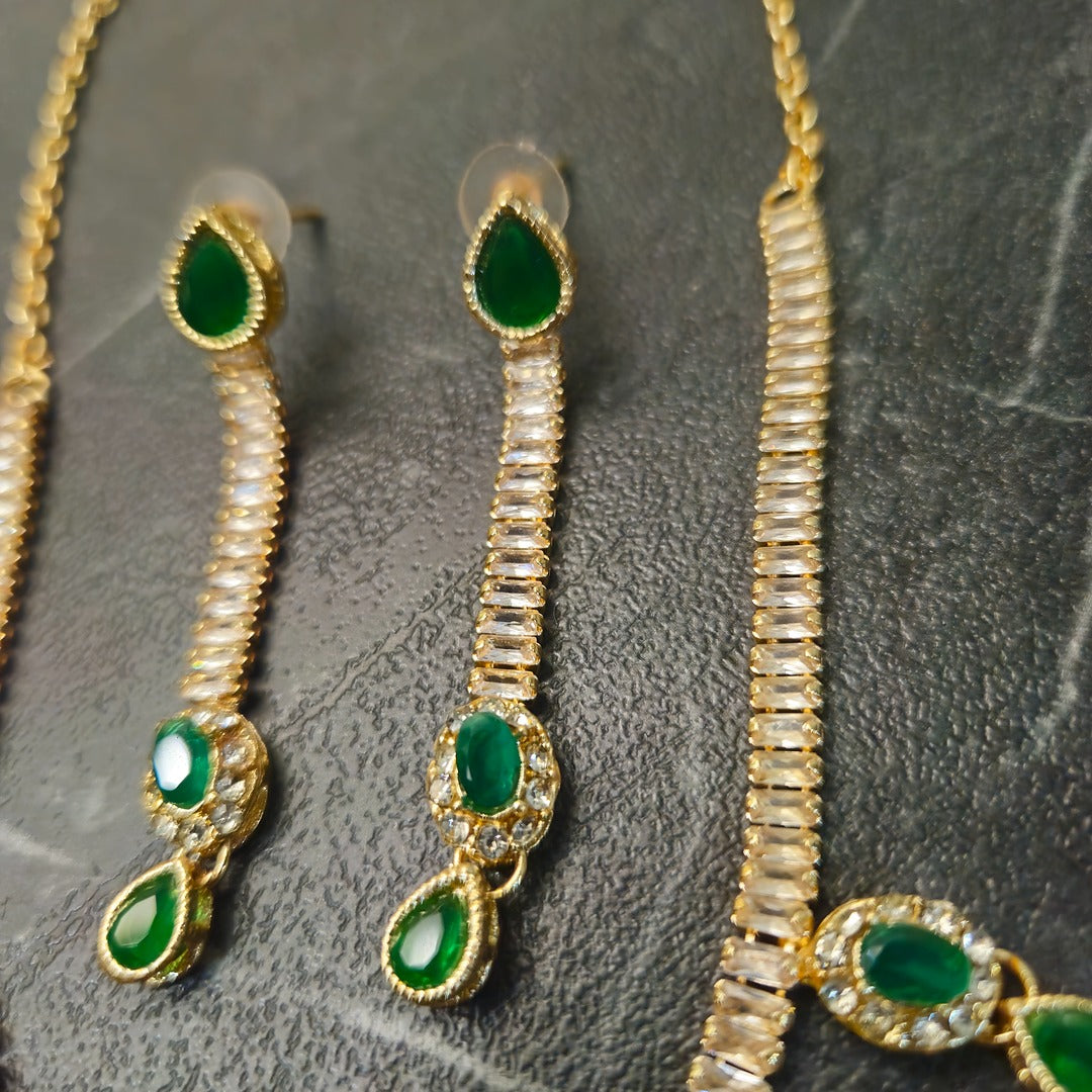 Emerald Elegance AD Necklace Set