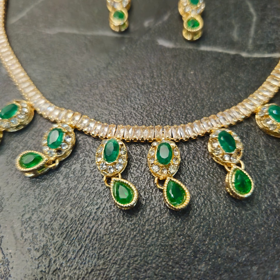 Emerald Elegance AD Necklace Set