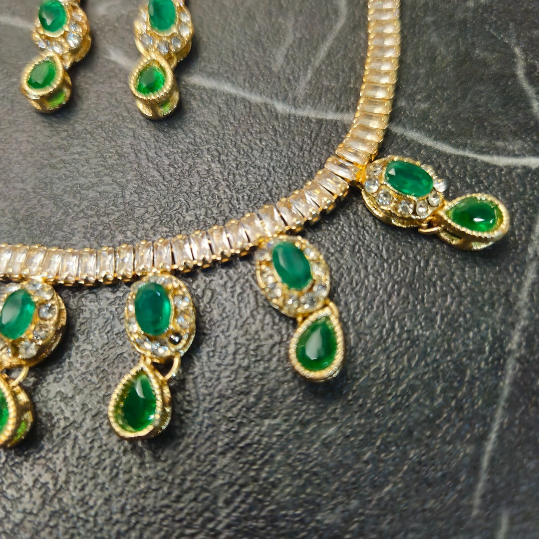 Emerald Elegance AD Necklace Set