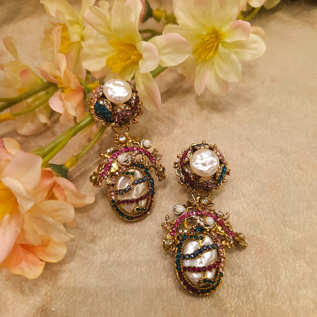 Vintage Pearl Crown Earrings