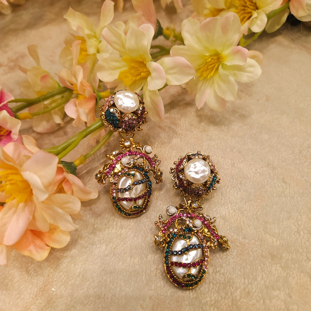 Vintage Pearl Crown Earrings