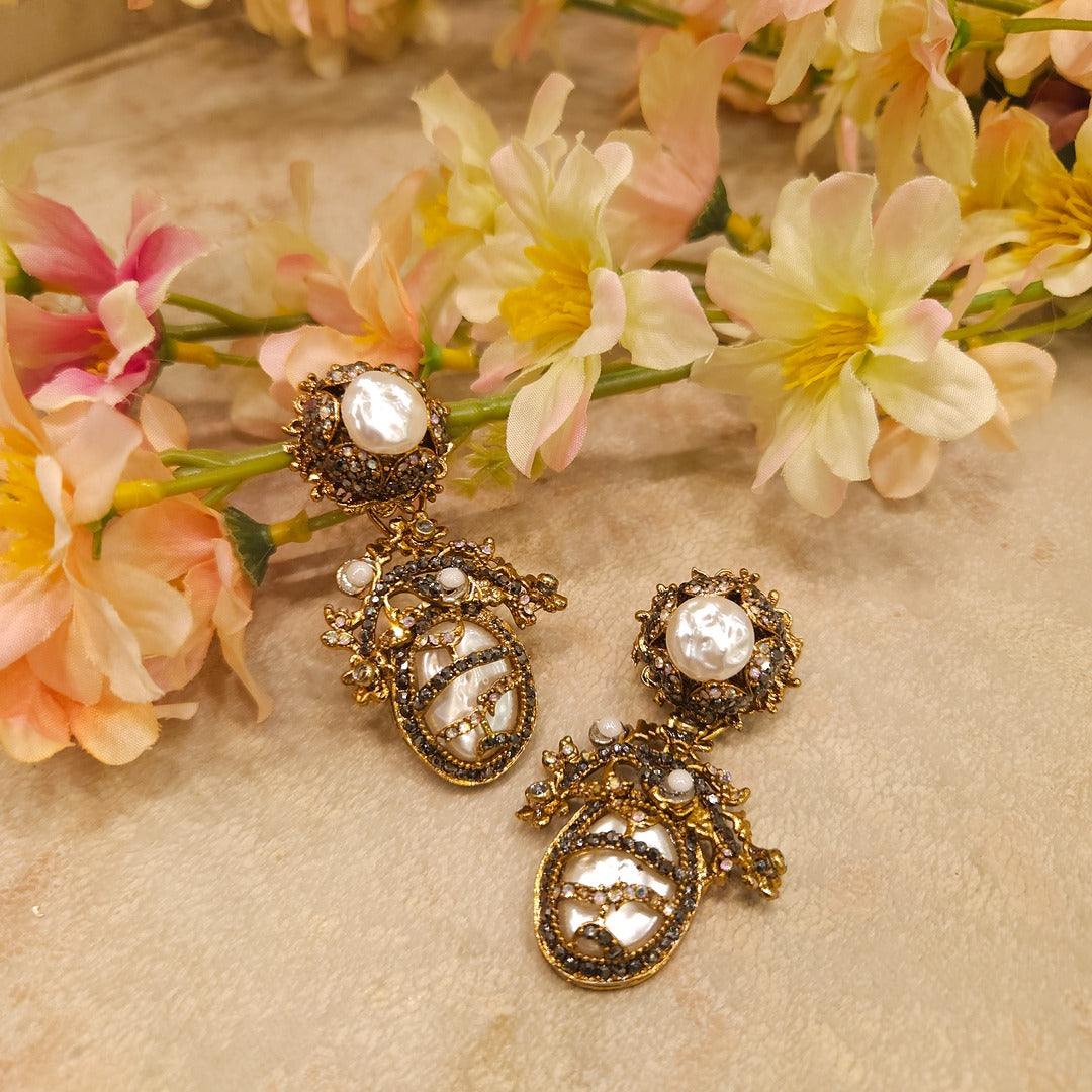 Vintage Pearl Crown Earrings