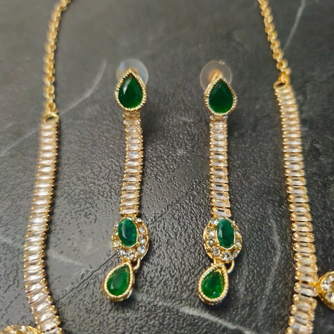 Emerald Elegance AD Necklace Set