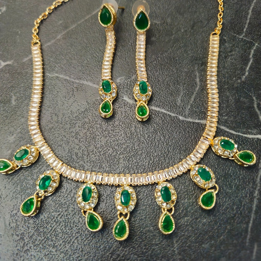 Emerald Elegance AD Necklace Set